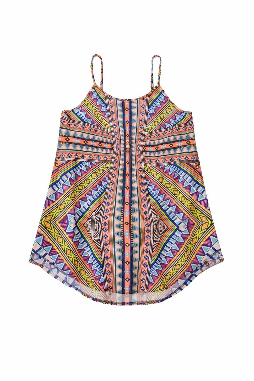 Ocean Pacific Juniors Tank Top L 11-13 Boho Tribal Beach Cover Up Y2K Resort Op